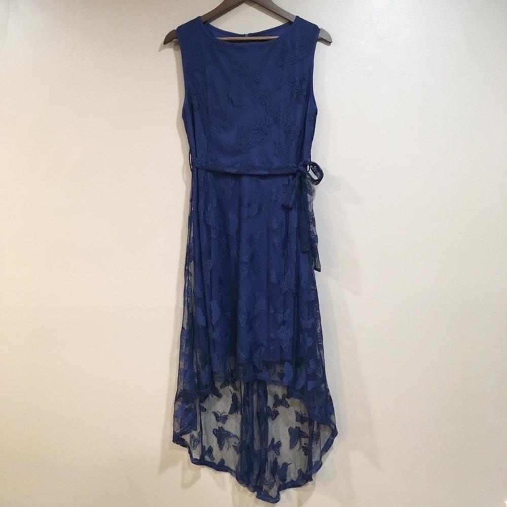 Butterfly Lace Mesh Midi Dress Sz XL Blue Whimsigoth Fairy Ethereal Homecoming